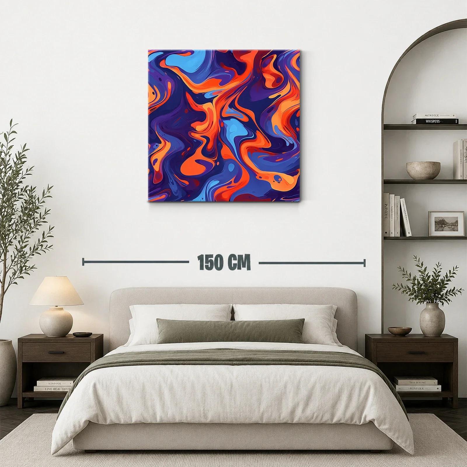 Cuadro abstracto en tonos vibrantes azul y naranja — miniatura 3