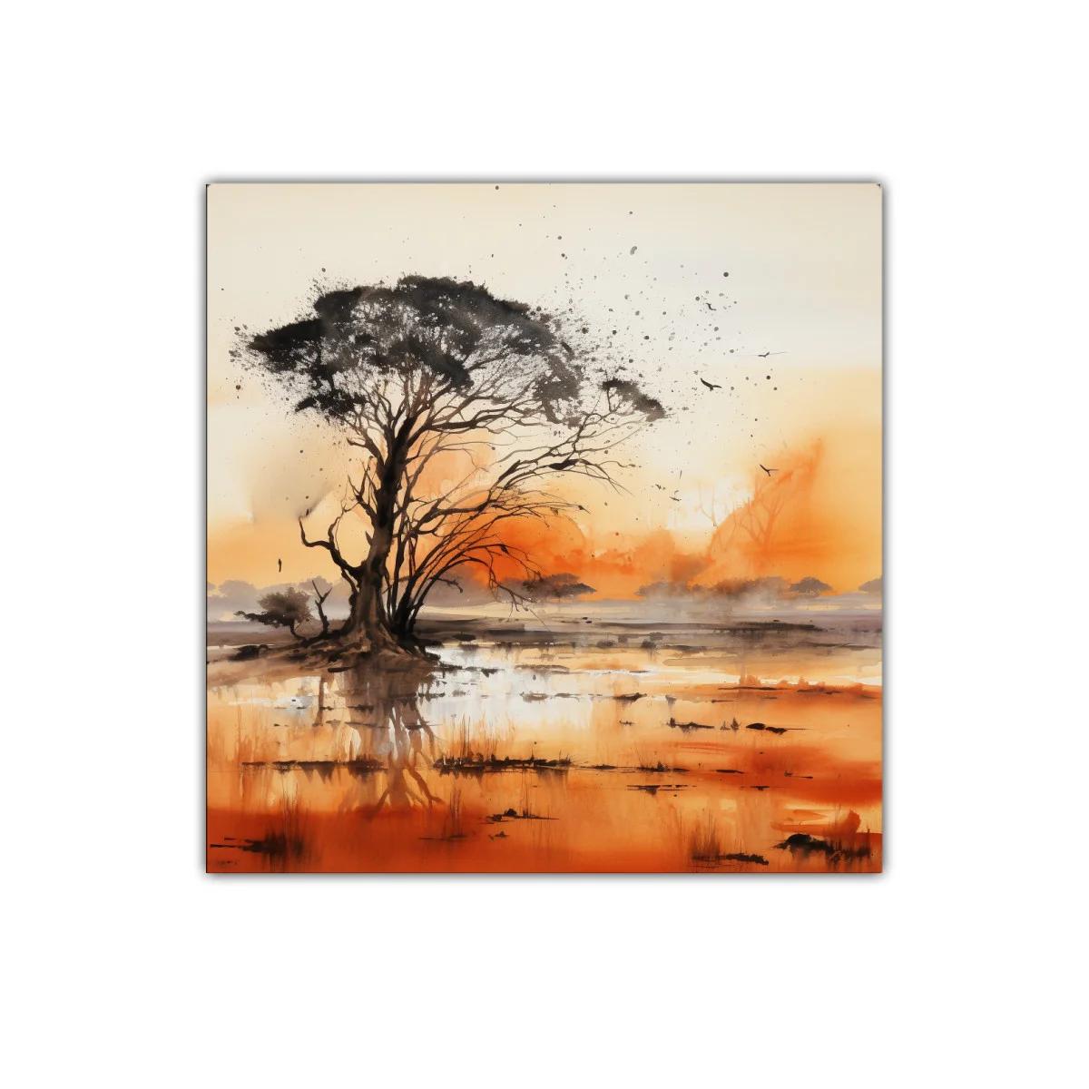 Paisaje sereno con árbol y reflejos en tonos cálidos — imagen principal