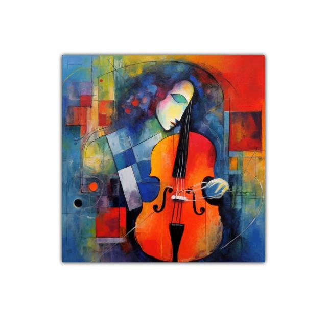 Cuadro vibrante con músico y violonchelo colorido