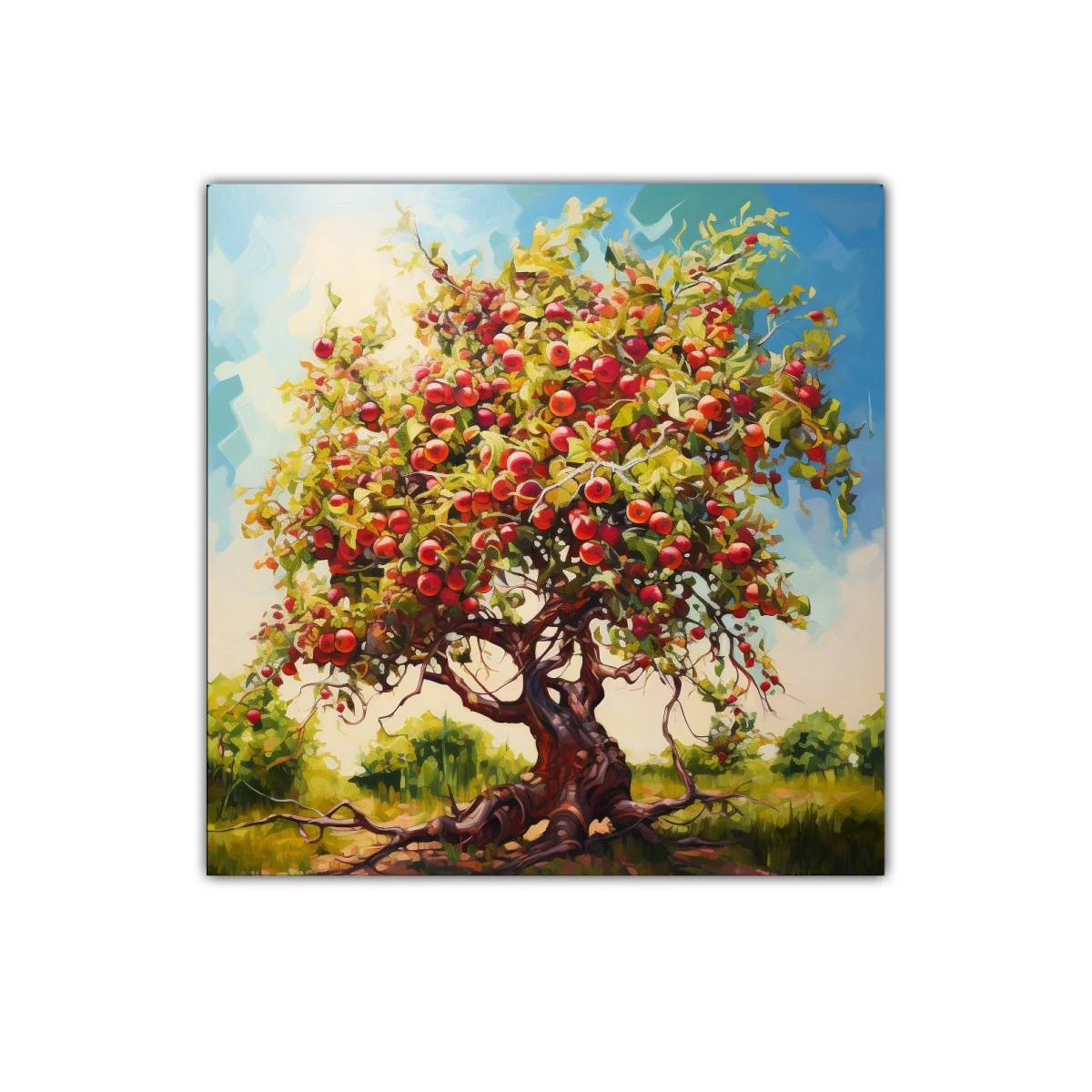 Árbol rebosante de manzanas en paisaje soleado