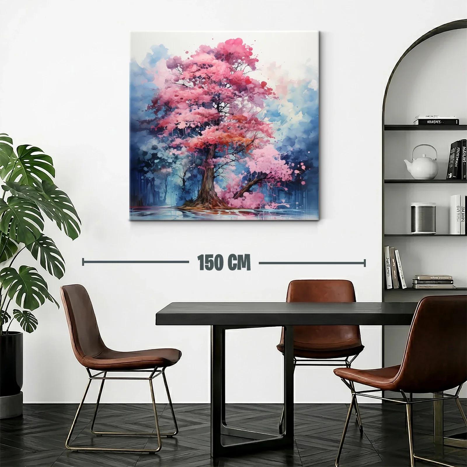 Árbol con flores en tonos rosas y fondo azul etéreo — miniatura 2