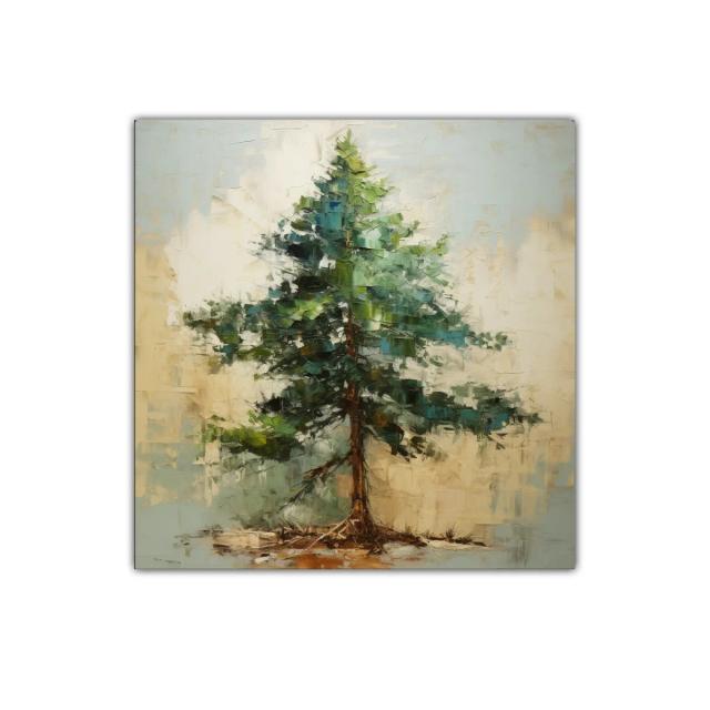 Cuadro decorativo con árbol verde en tonos naturales