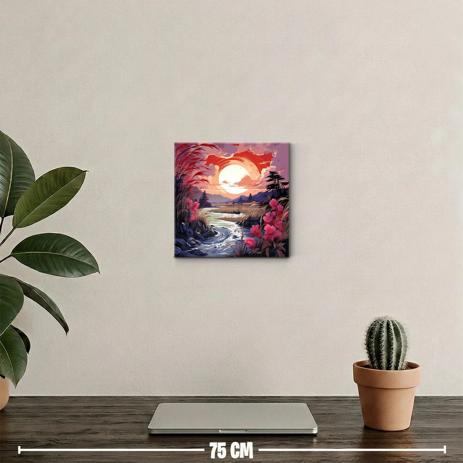 Paisaje natural al atardecer con flores y río serpenteante — miniatura 2