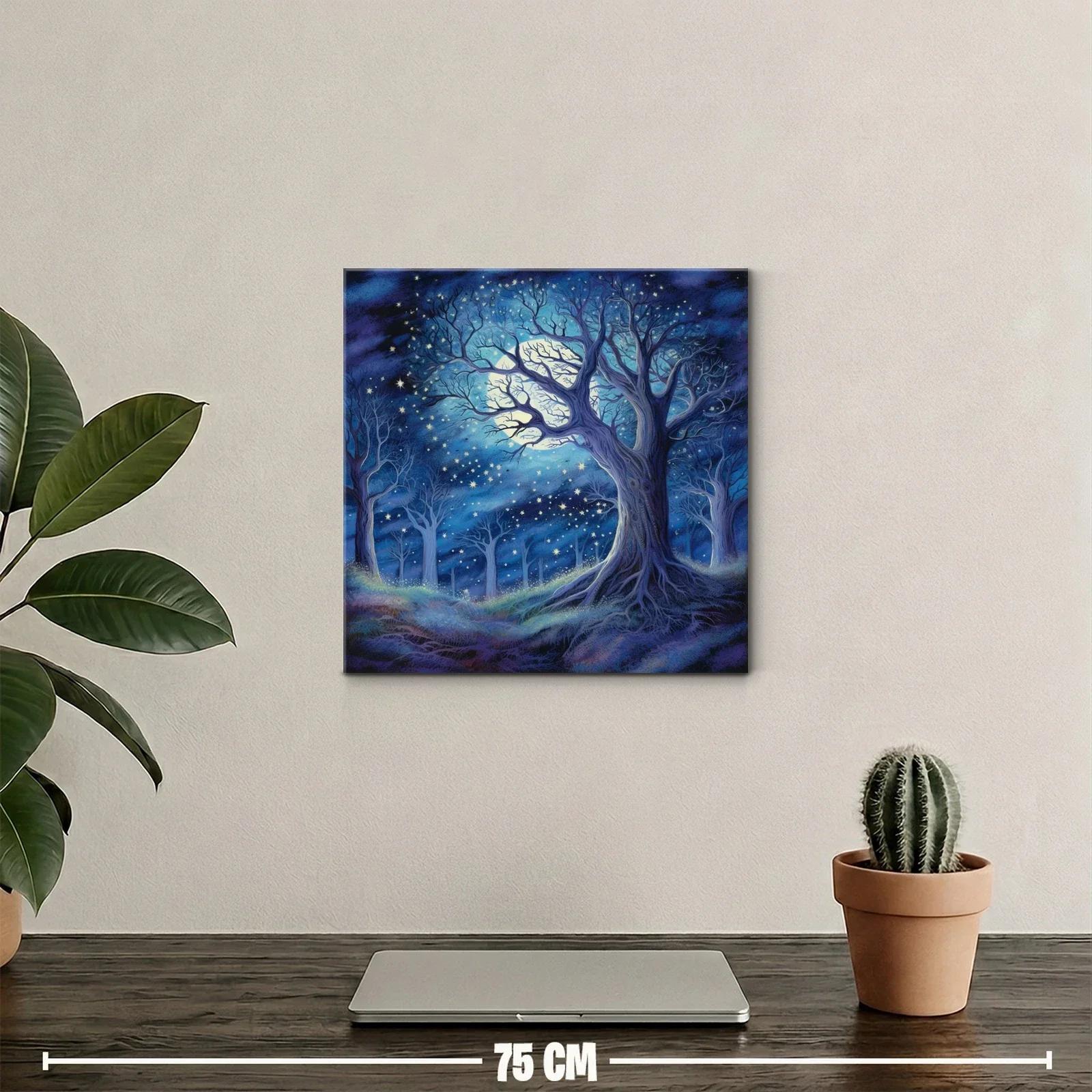 Bosque encantado bajo luna brillante y estrellas — miniatura 2
