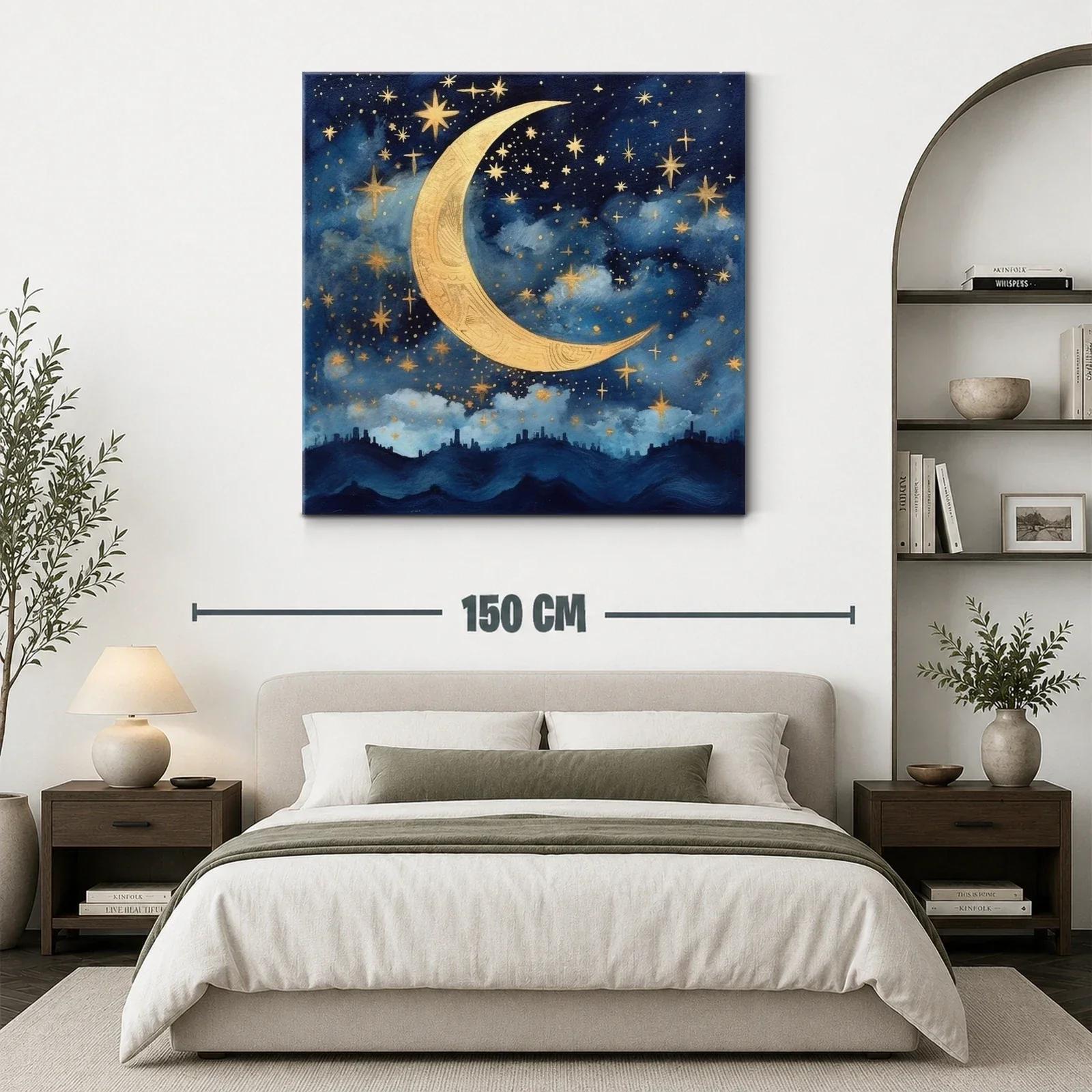 Cuadro con luna dorada y cielo estrellado azul — miniatura 3
