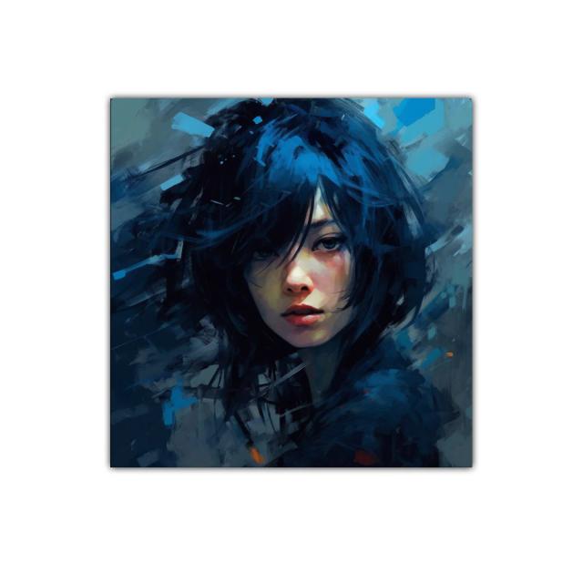 Retrato femenino con tonos azules y atmósfera intensa