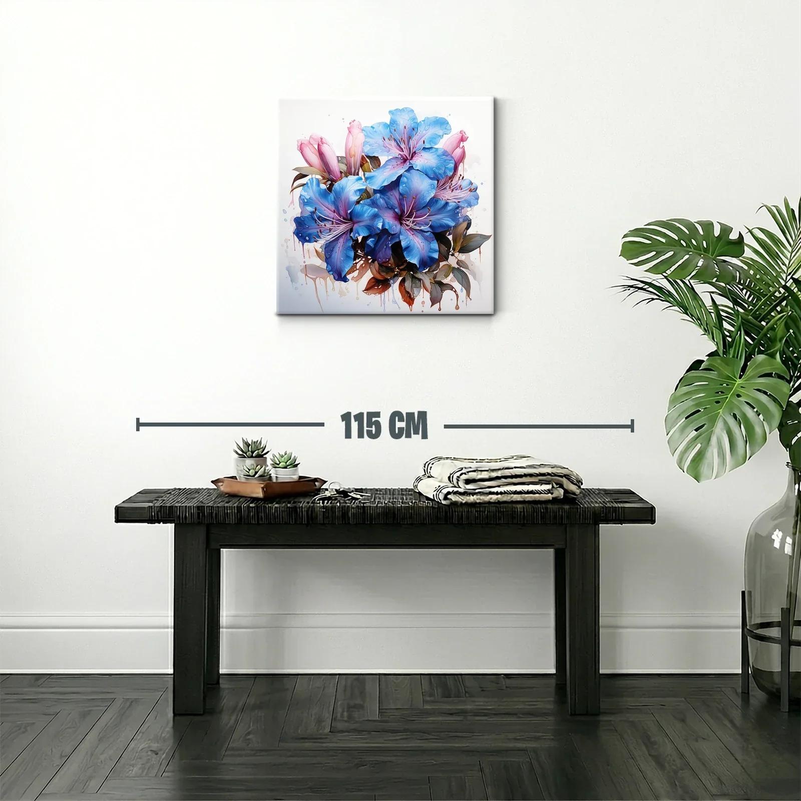 Vibrante composición floral con tonos azules y rosados cálidos — miniatura 2