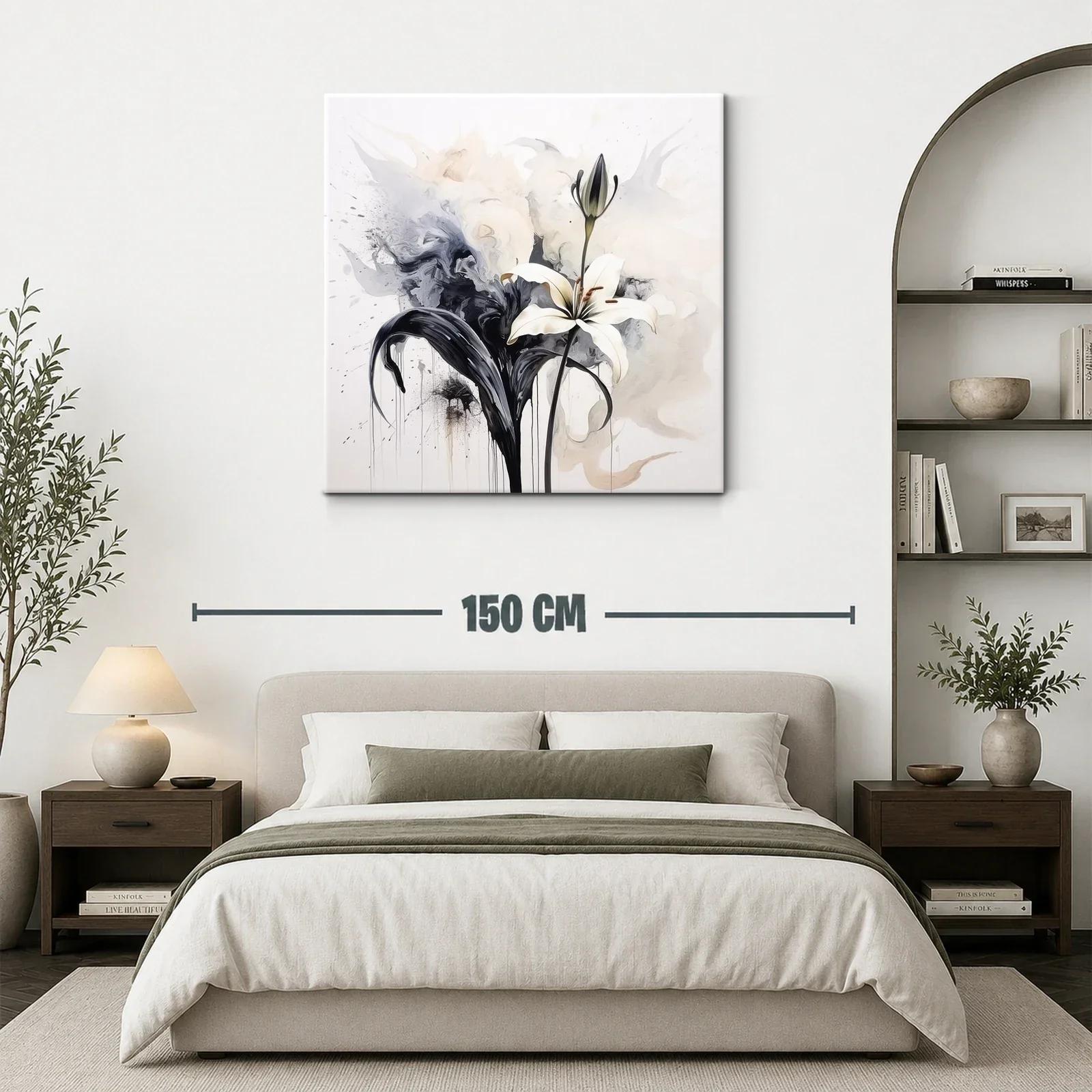 Cuadro floral elegante con lirio blanco y contraste en tonos neutros — miniatura 3