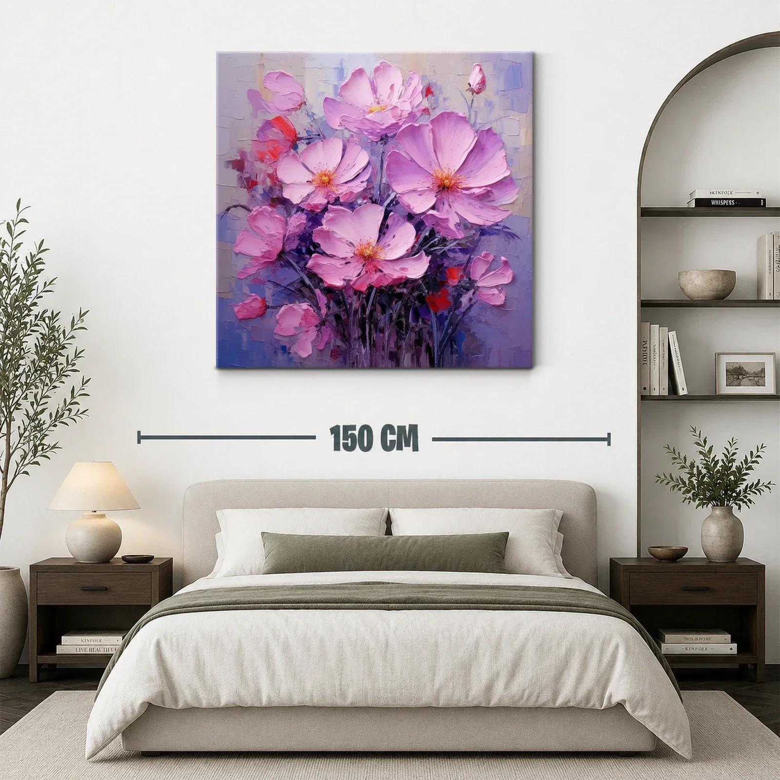 Cuadro moderno con ramo de flores en tonos rosas y lilas — miniatura 3