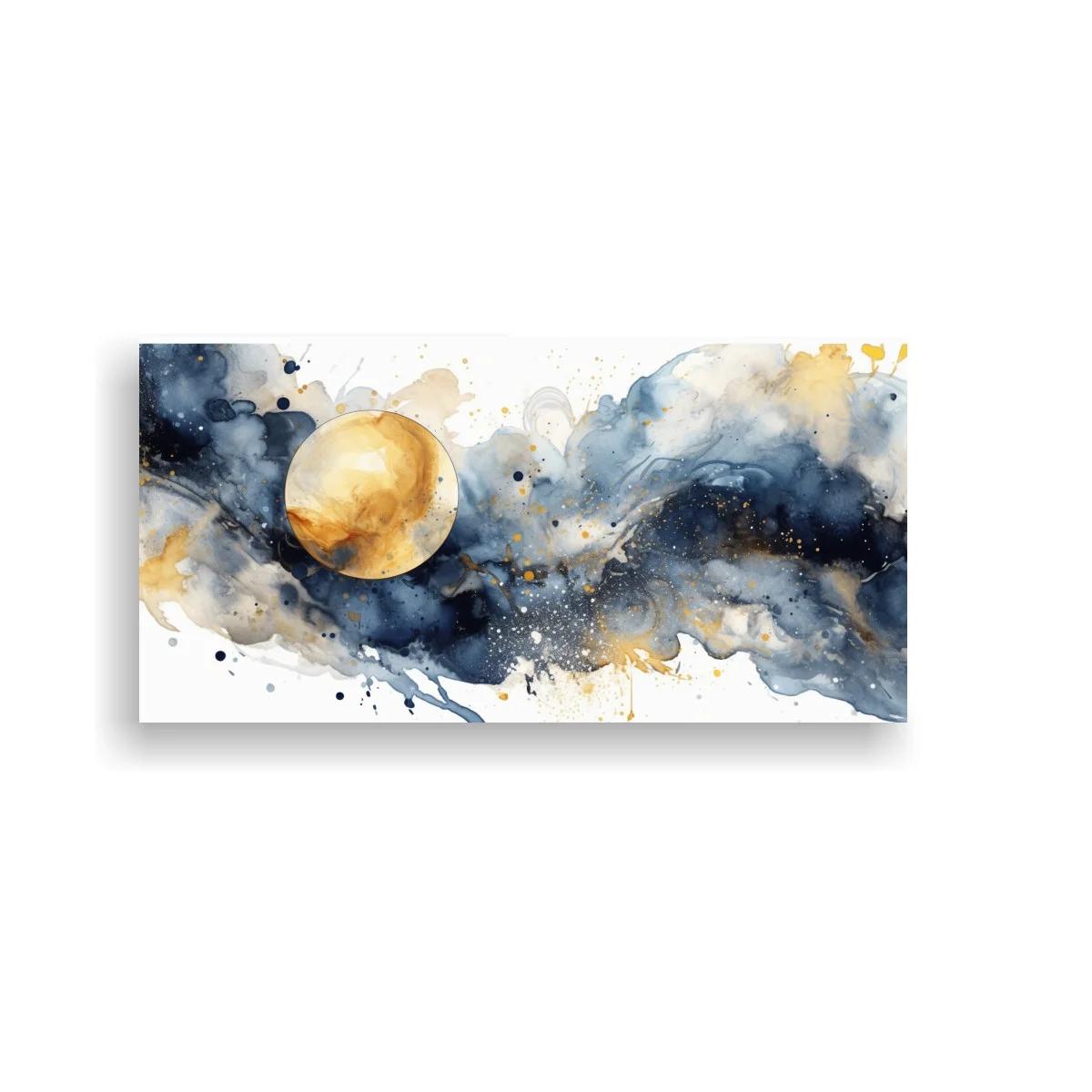 Cuadro luna dorada con niebla y salpicaduras