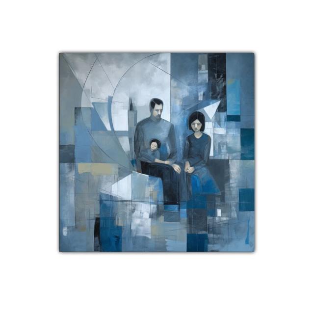 Composición abstracta de familia en tonos fríos y azules