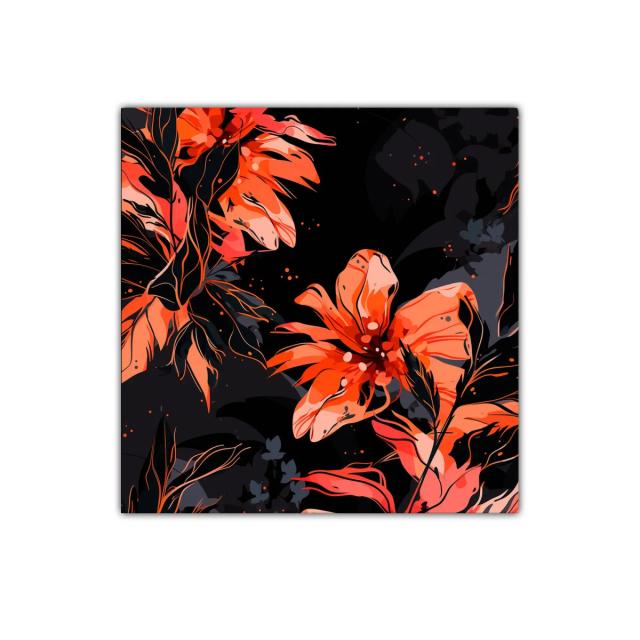 Flores vibrantes en tonos cálidos sobre fondo oscuro