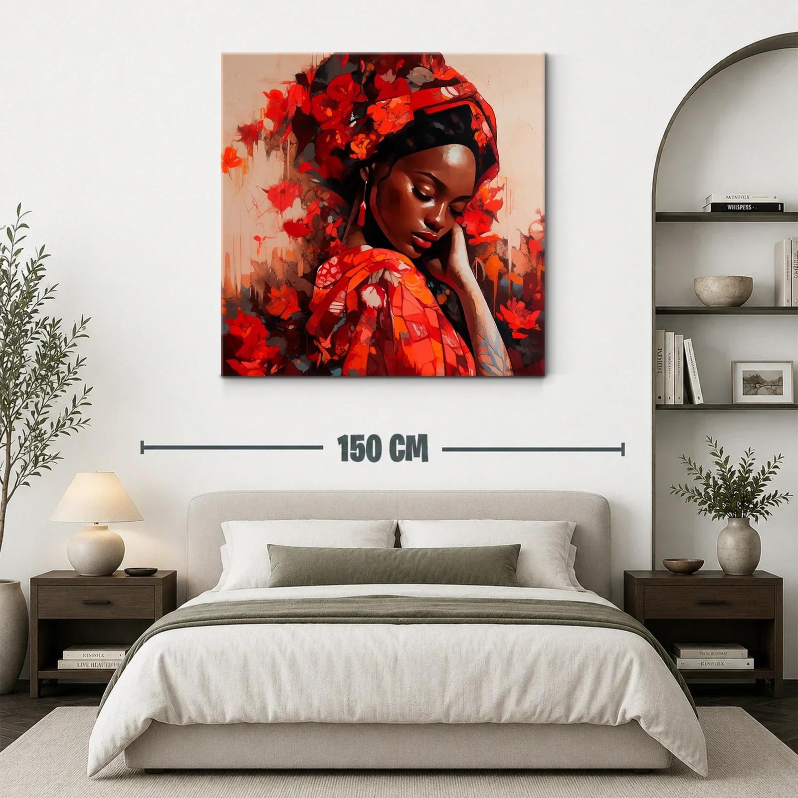 Retrato femenino rodeado de flores en tonos rojos vibrantes — miniatura 3