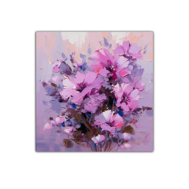 Cuadro decorativo con ramo de flores en tonos lilas y rosas