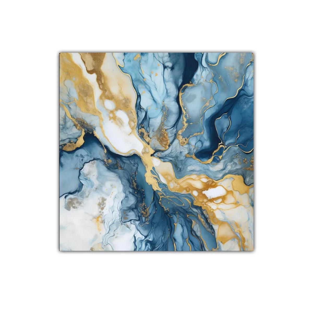 Arte abstracto con tonos azul y dorado para ambientes elegantes — imagen principal