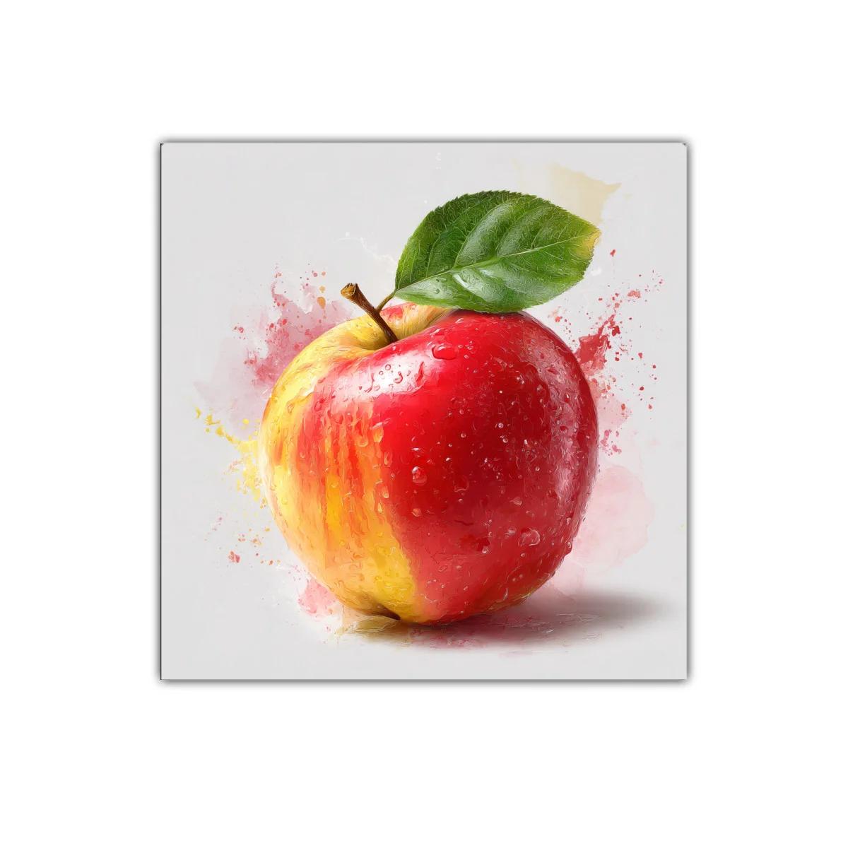 Cuadro decorativo manzana roja con toque amarillo y hoja verde — imagen principal