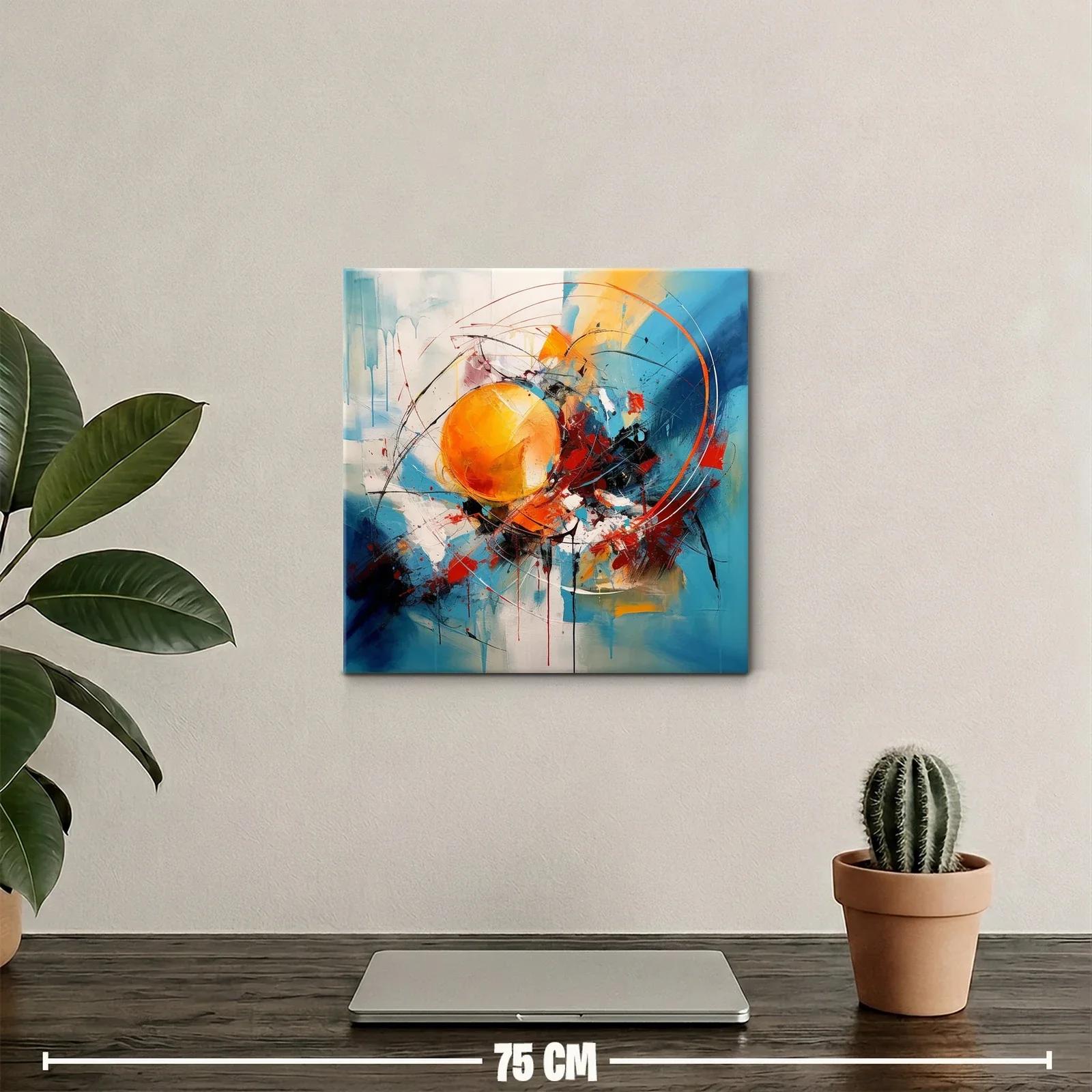 Cuadro Abstracto con Esferas y Dinámicas Líneas en Azul y Naranja — miniatura 2
