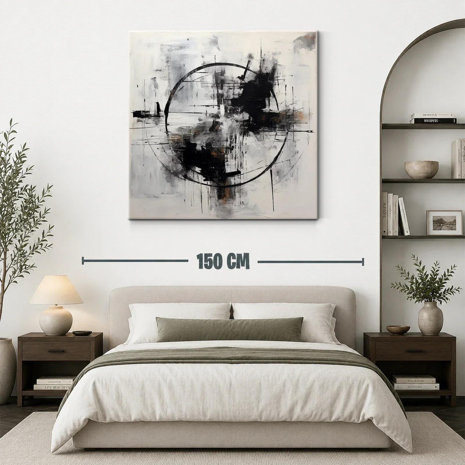 Cuadro abstracto con formas circulares y tonos neutros — miniatura 3