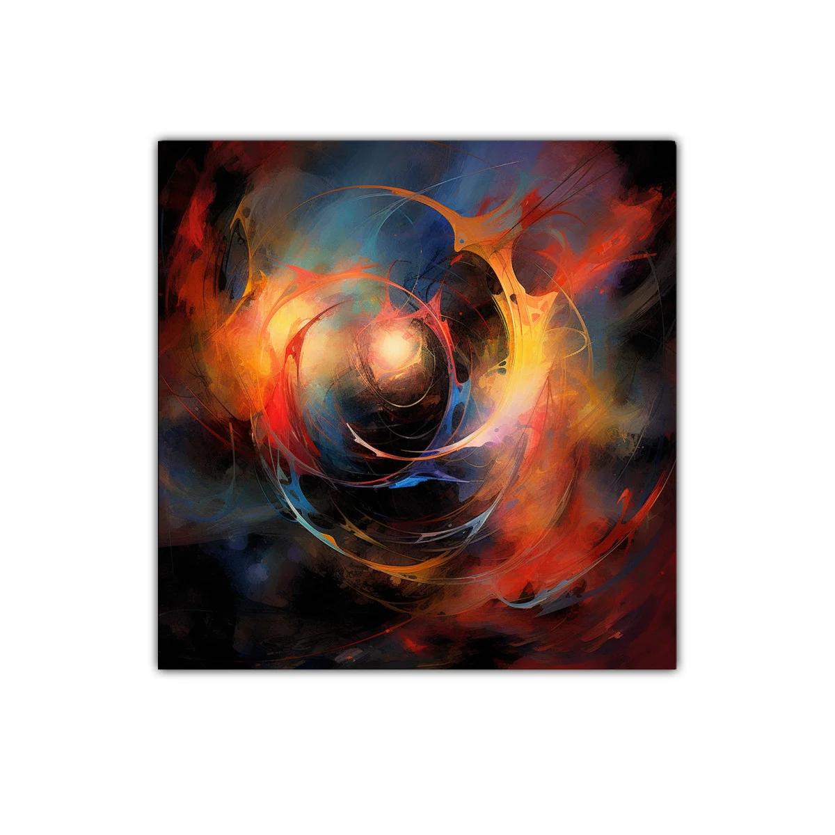 Cuadro abstracto vibrante con tonos cálidos y fríos en contraste