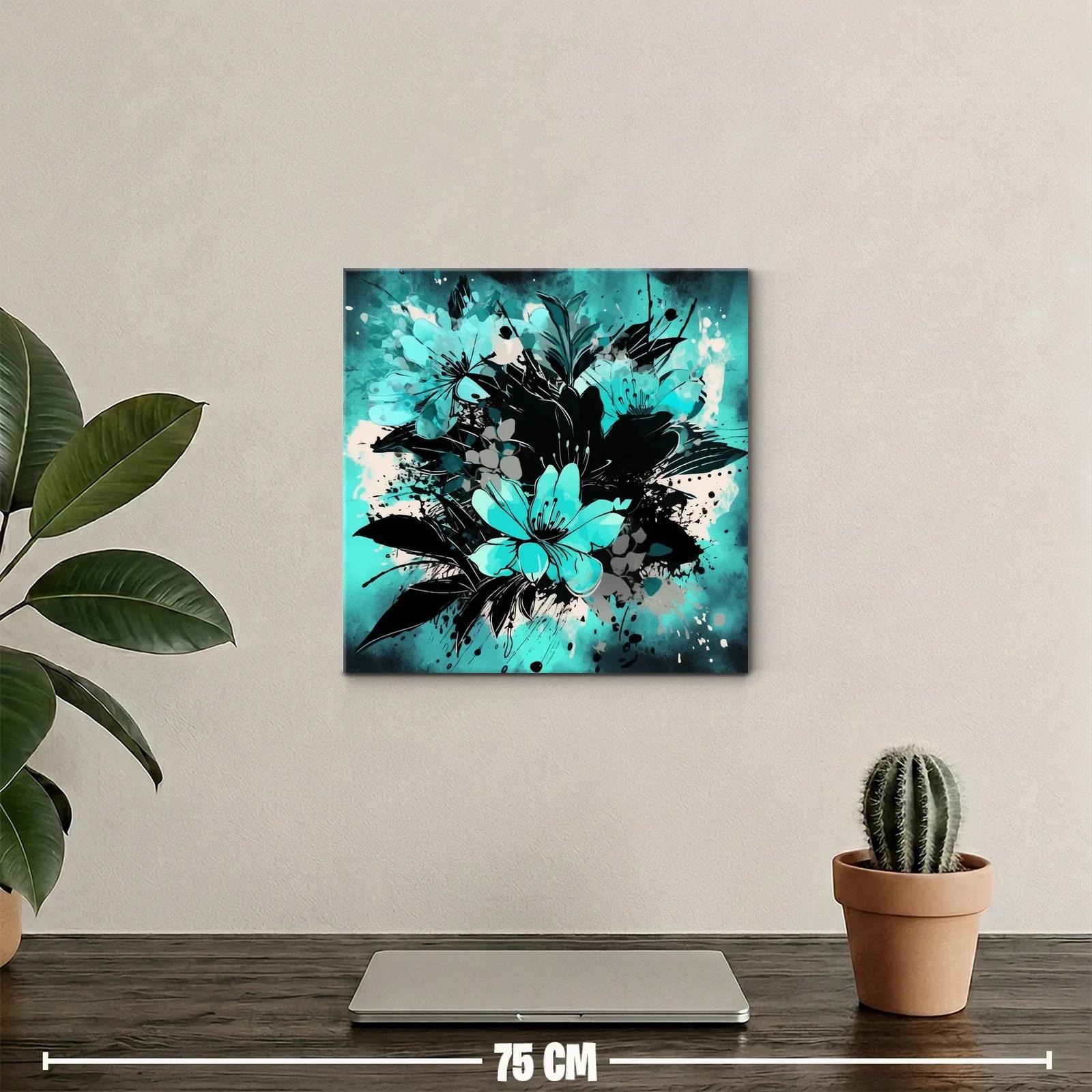 Composición floral abstracta en tonos turquesa y negro — miniatura 2