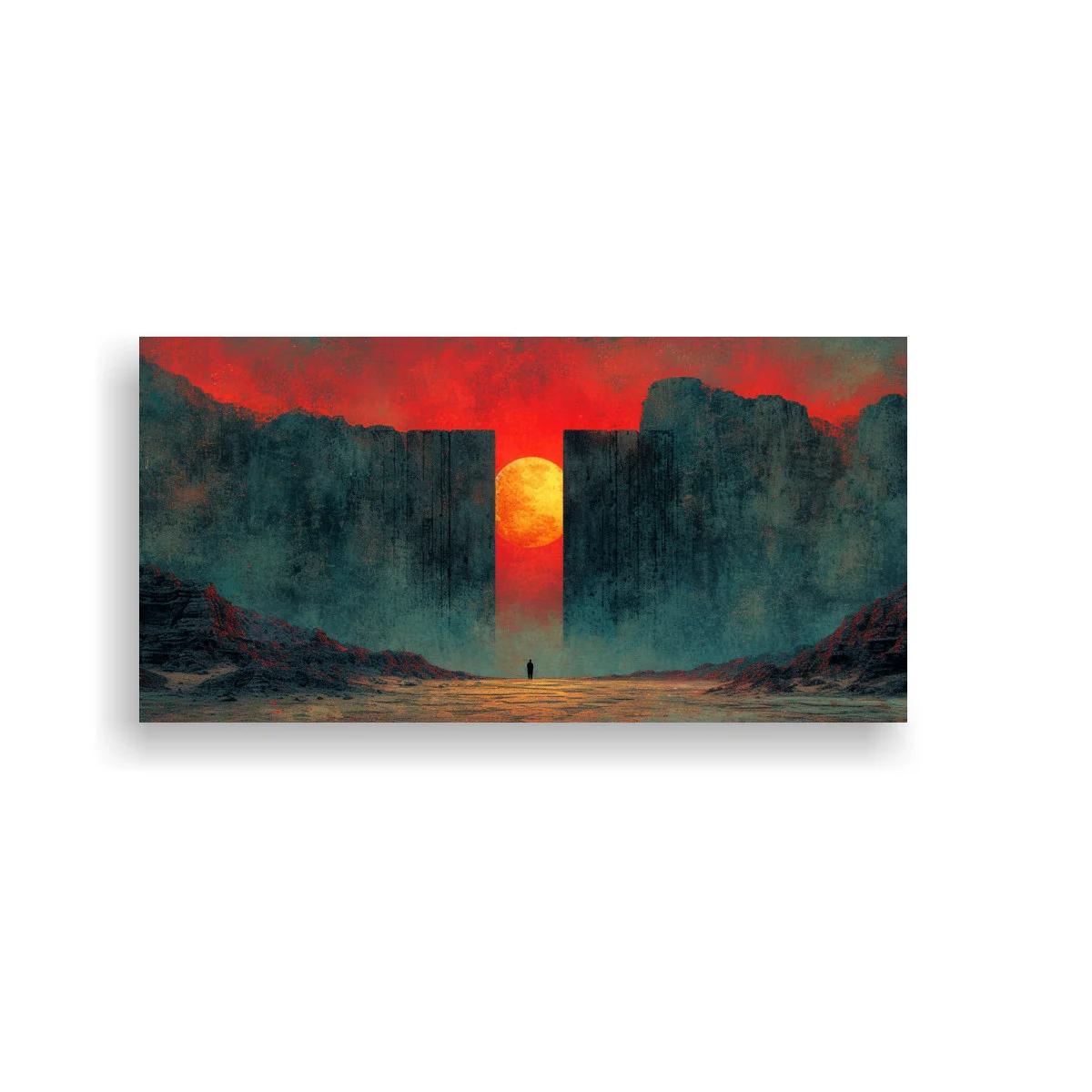 Cuadro sol poniente entre acantilados