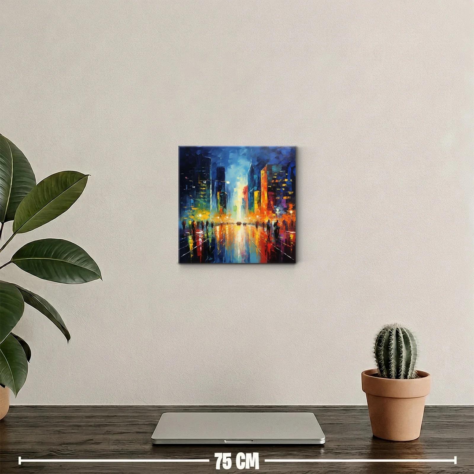 Ciudad vibrante al anochecer con reflejos de colores intensos — miniatura 2