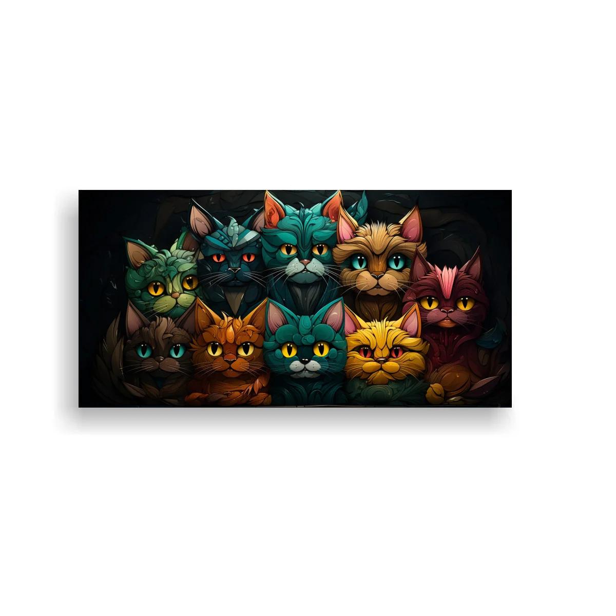 Cuadro grupo de gatos de colores sobre fondo oscuro — imagen principal