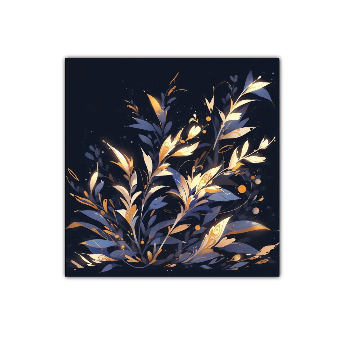 Composición floral con tonos dorados y azules en fondo oscuro — imagen principal