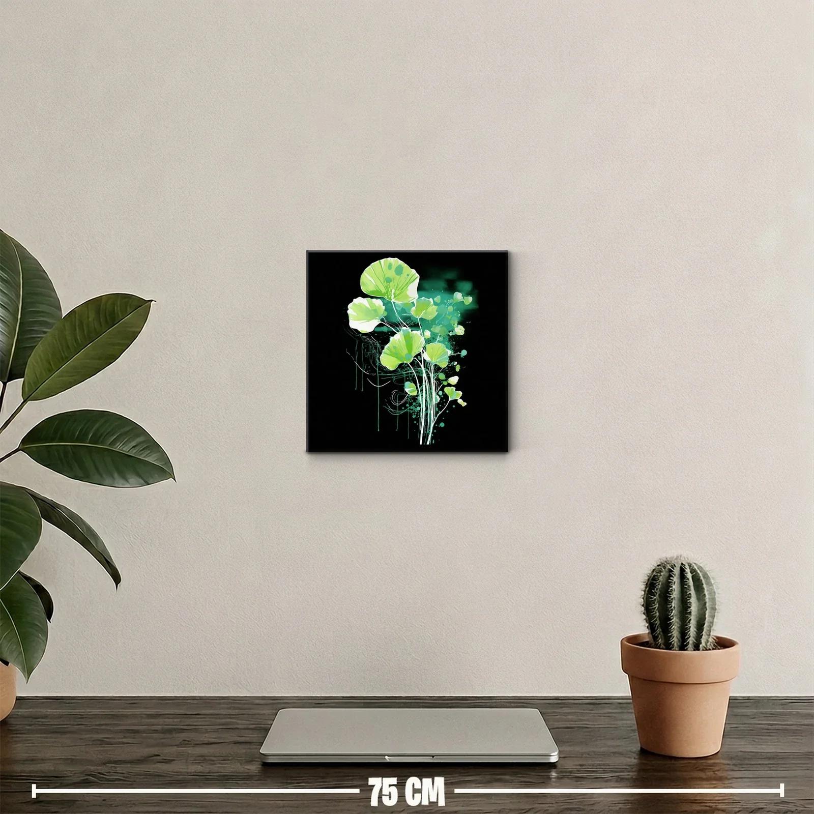 Cuadro decorativo con hojas verdes sobre fondo oscuro — miniatura 2
