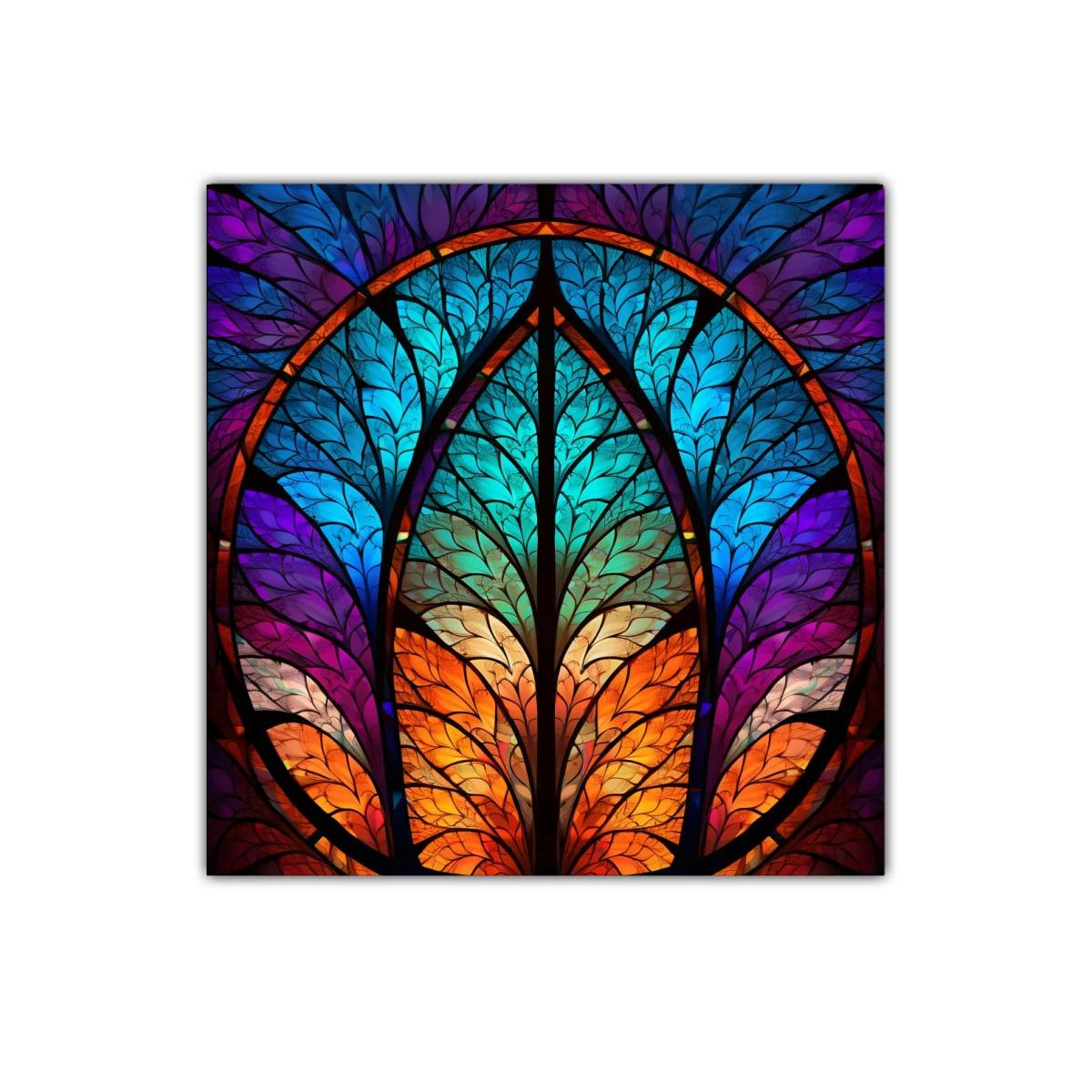 Cuadro decorativo con diseño de hojas en colores vivos