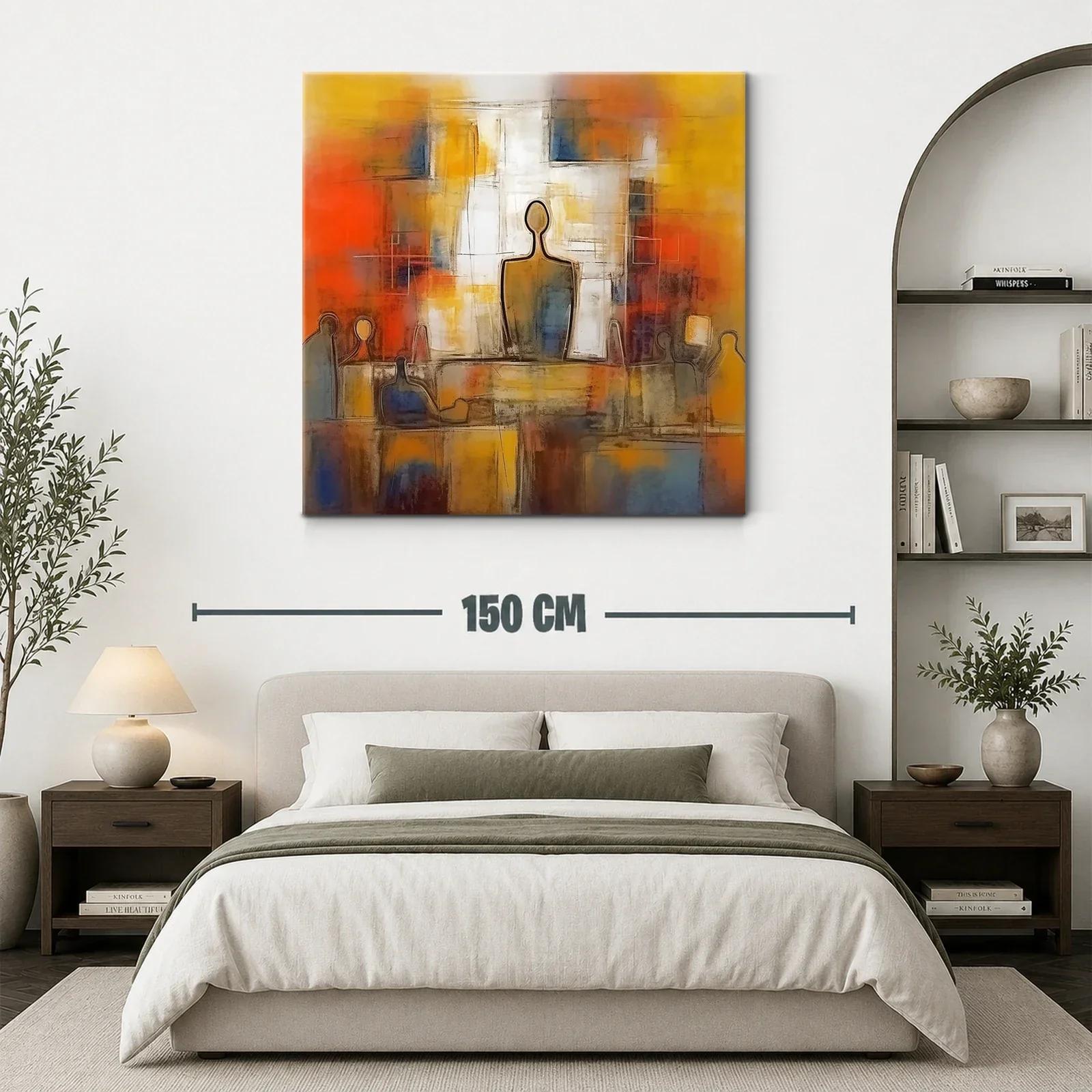 Cuadro abstracto con figuras humanas y tonos cálidos vibrantes — miniatura 3