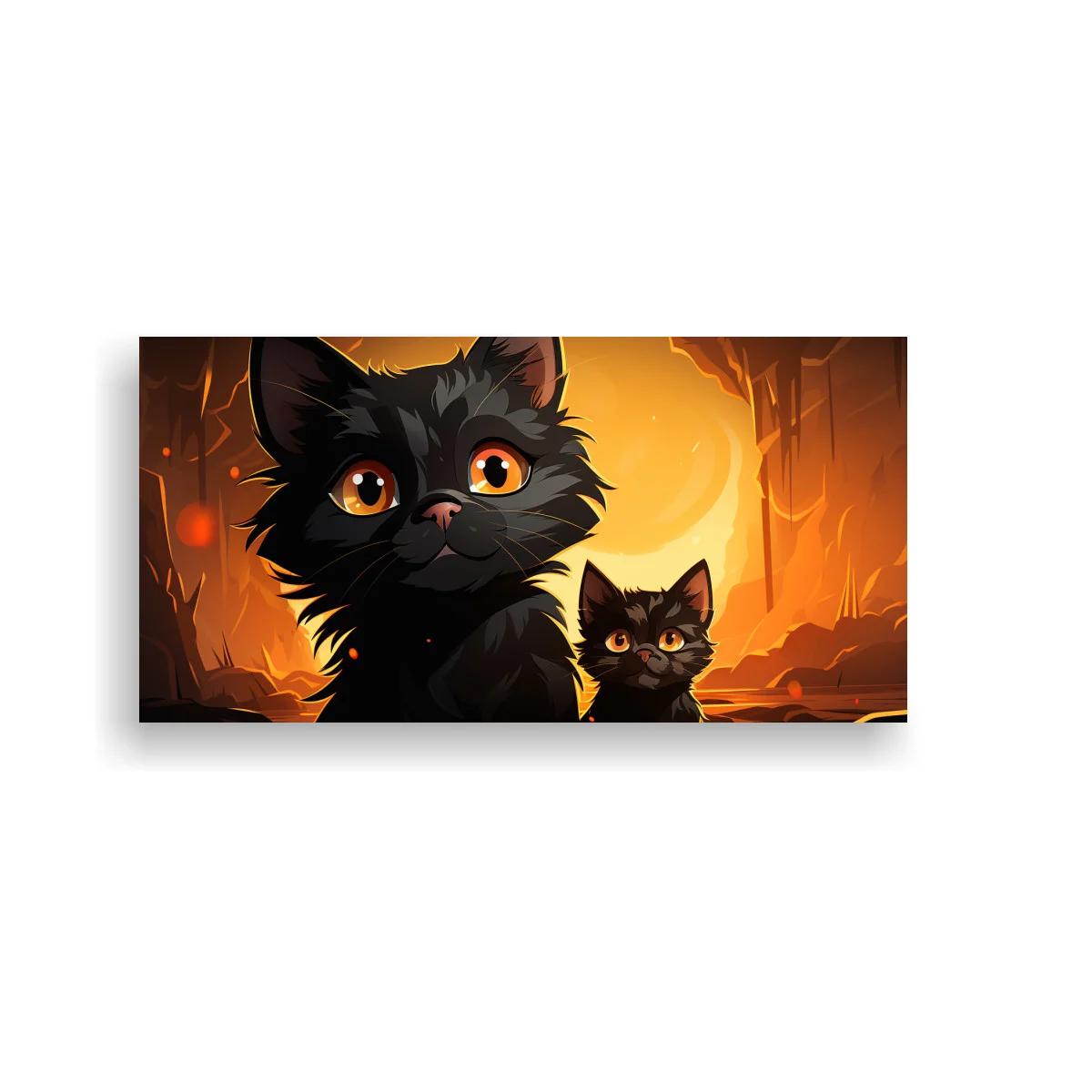 Cuadro gato negro con chispas y resplandor de fuego