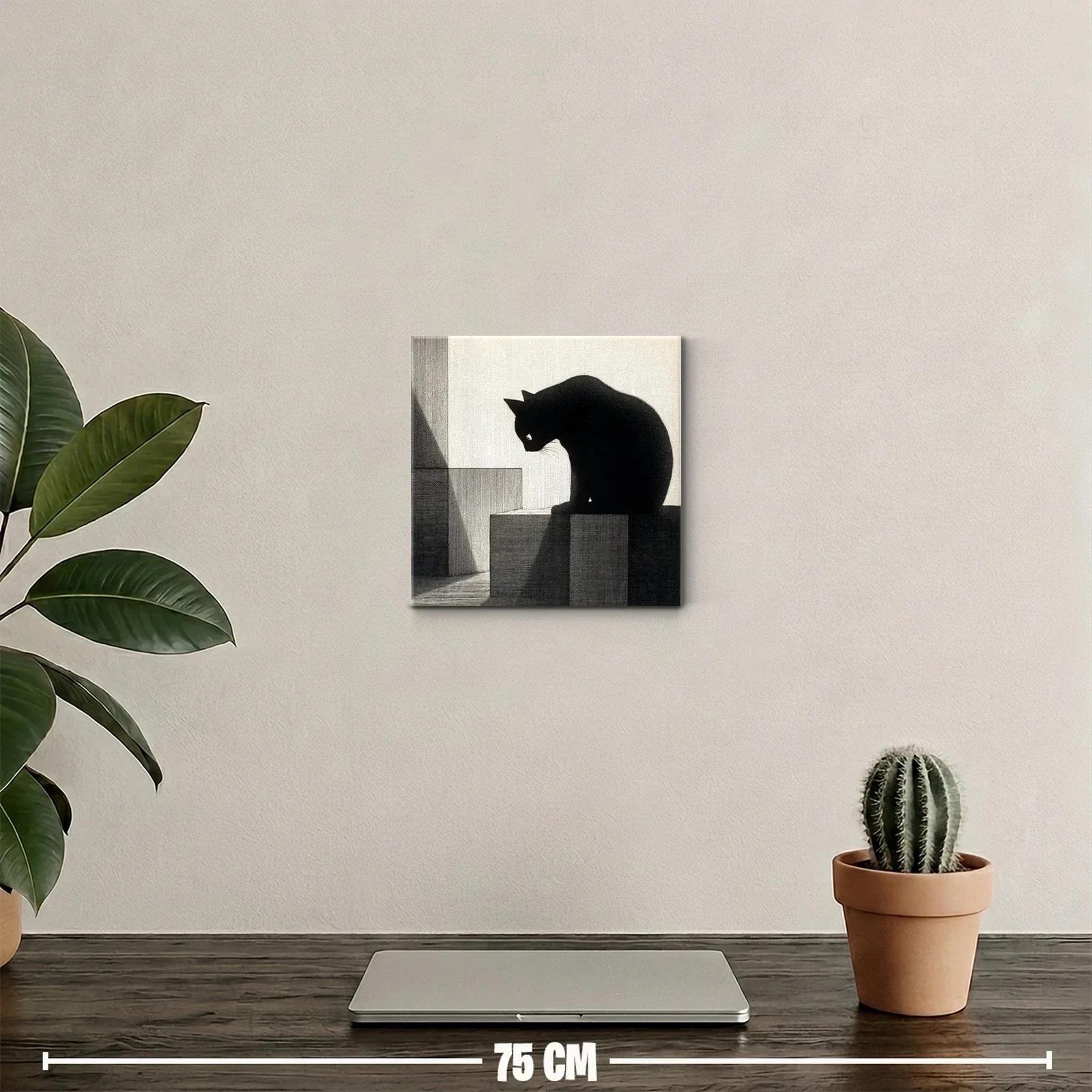 Silueta de gato oscuro sobre cubos geométricos — miniatura 2