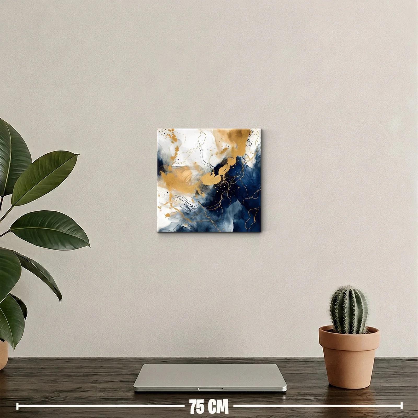 Cuadro abstracto tonos dorados y azul marino elegante — miniatura 2