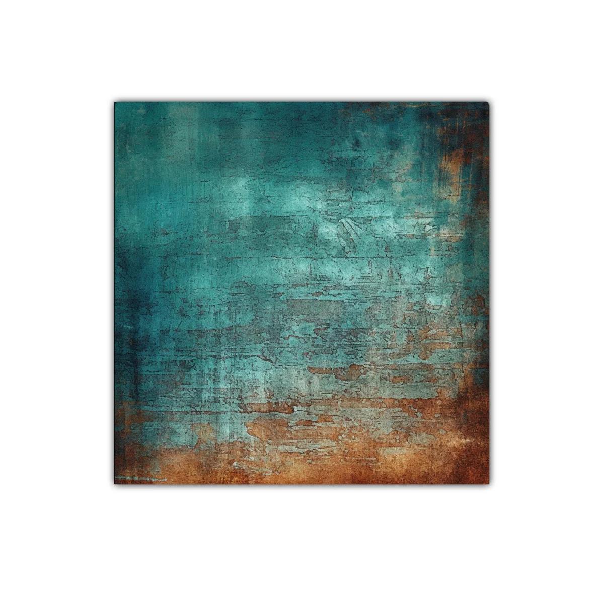 Cuadro abstracto con textura en tonos turquesa y oxidados — imagen principal