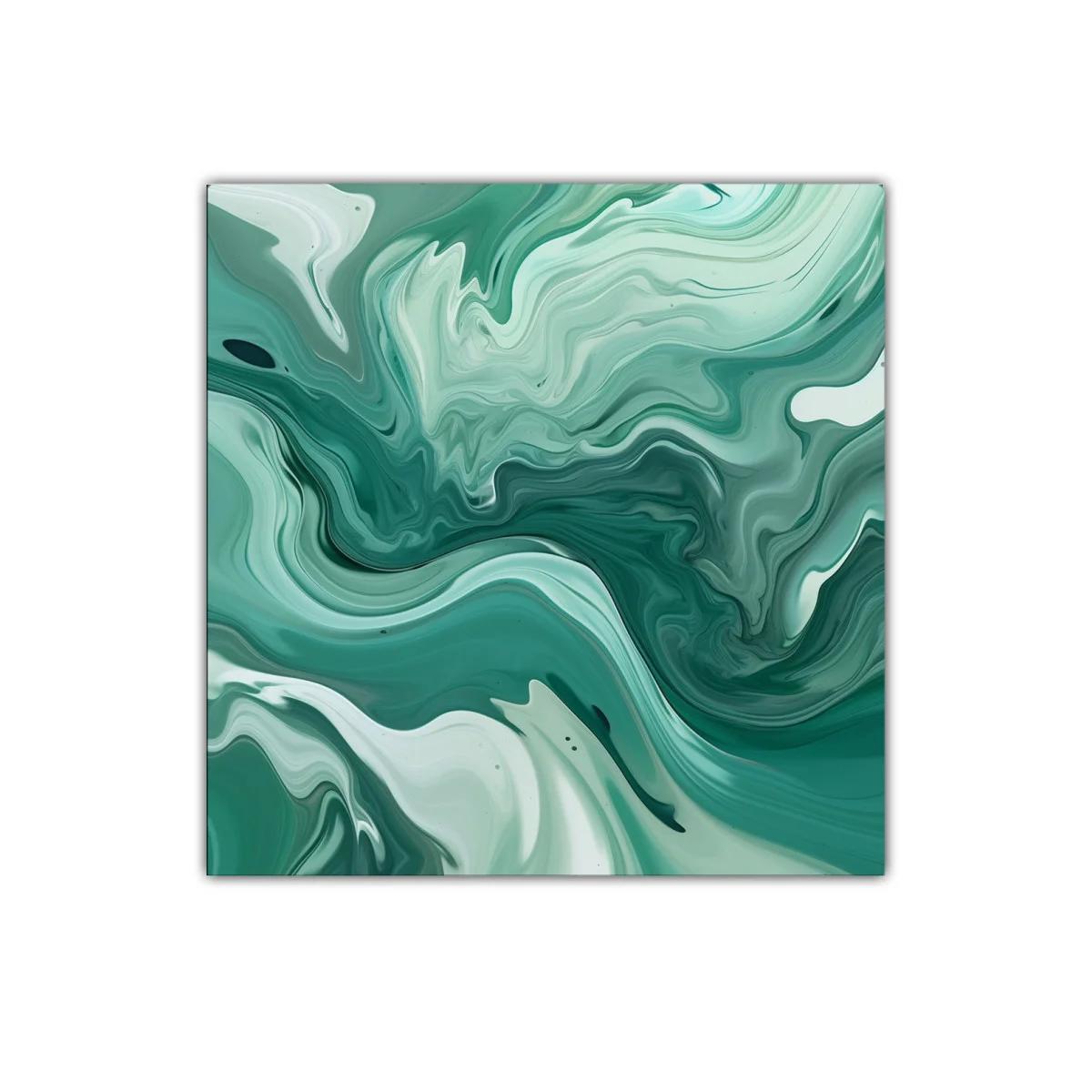 Arte abstracto fluido en tonos verdes y blancos