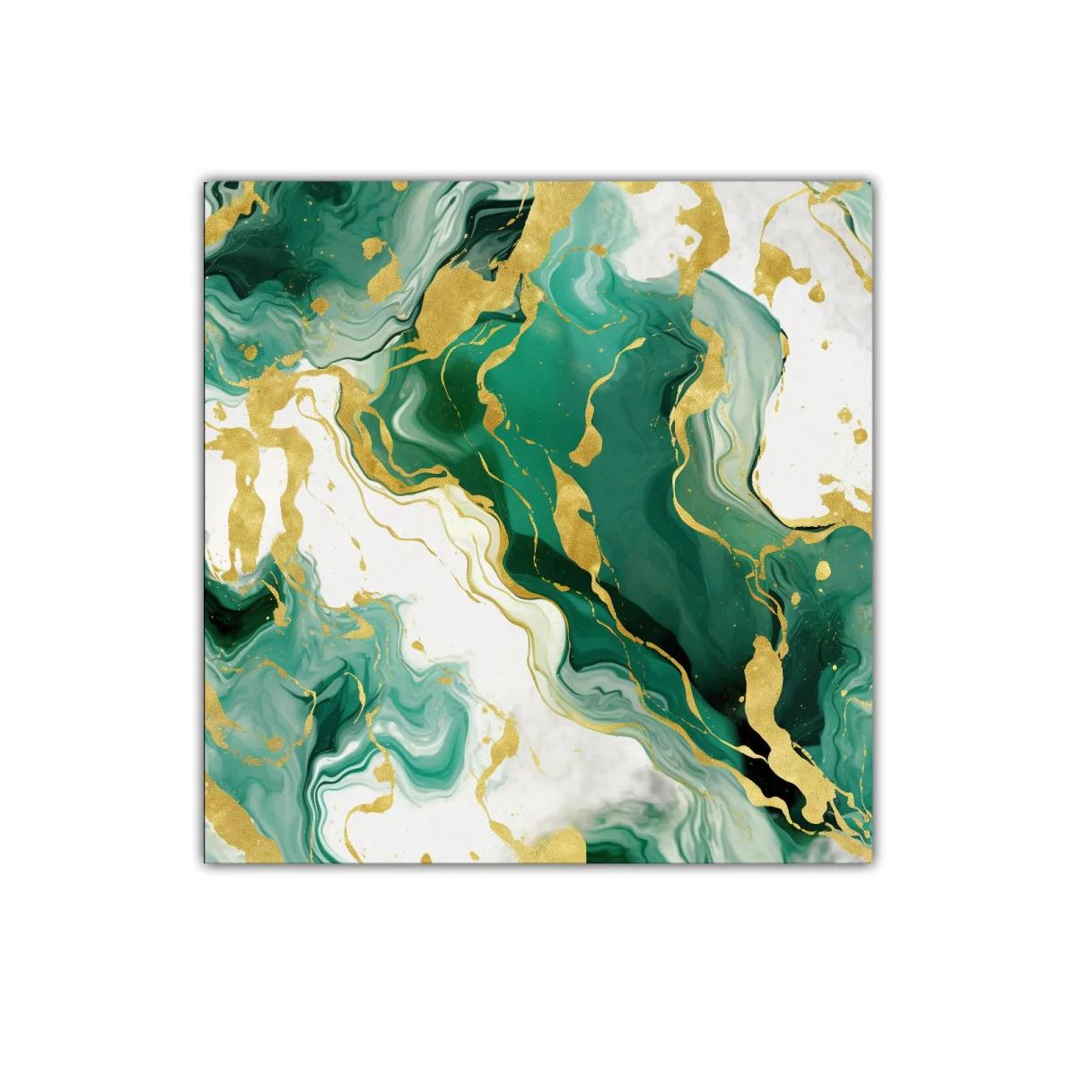 Cuadro abstracto con tonos verdes y dorados elegantes
