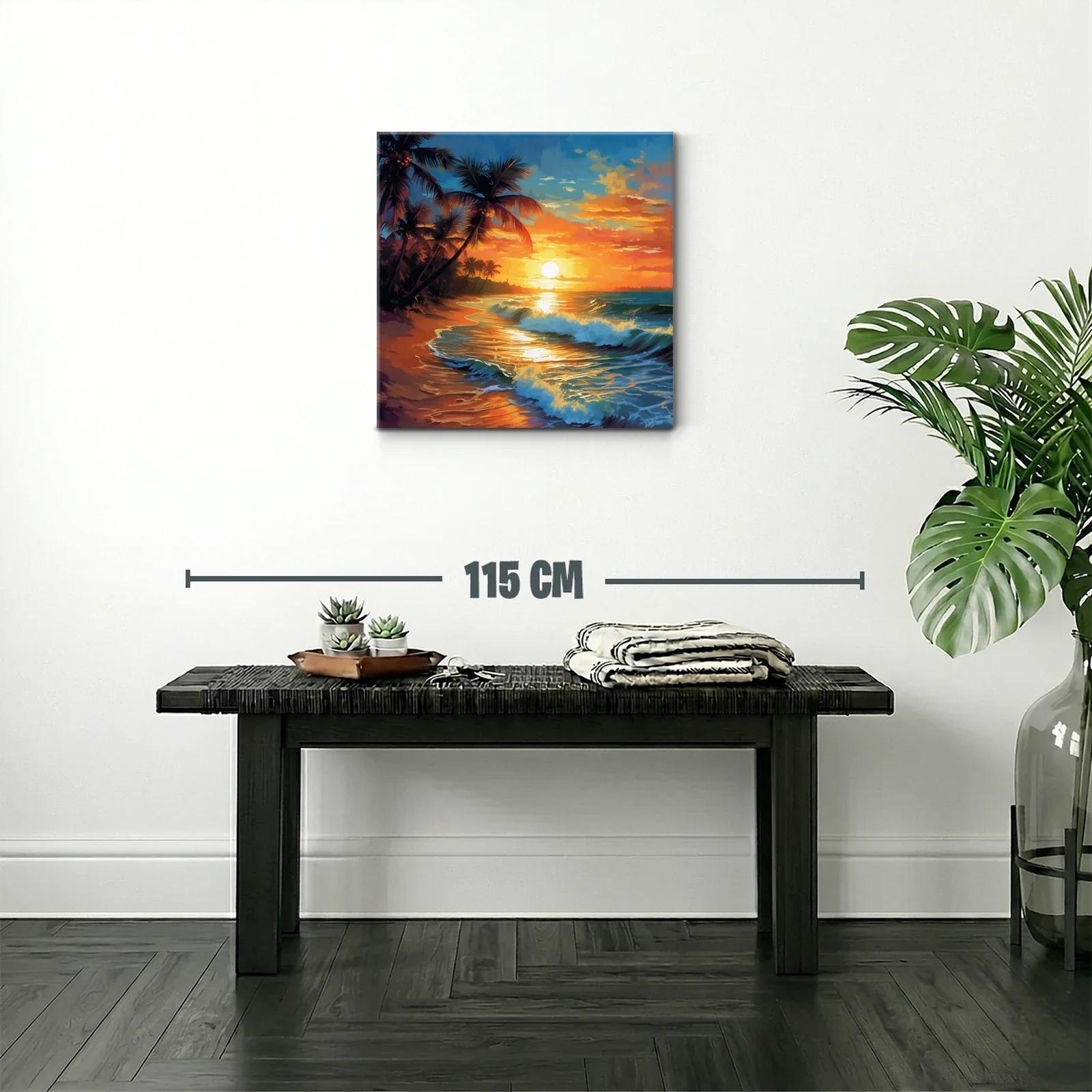 Atardecer tropical con palmeras y olas en la playa — miniatura 2