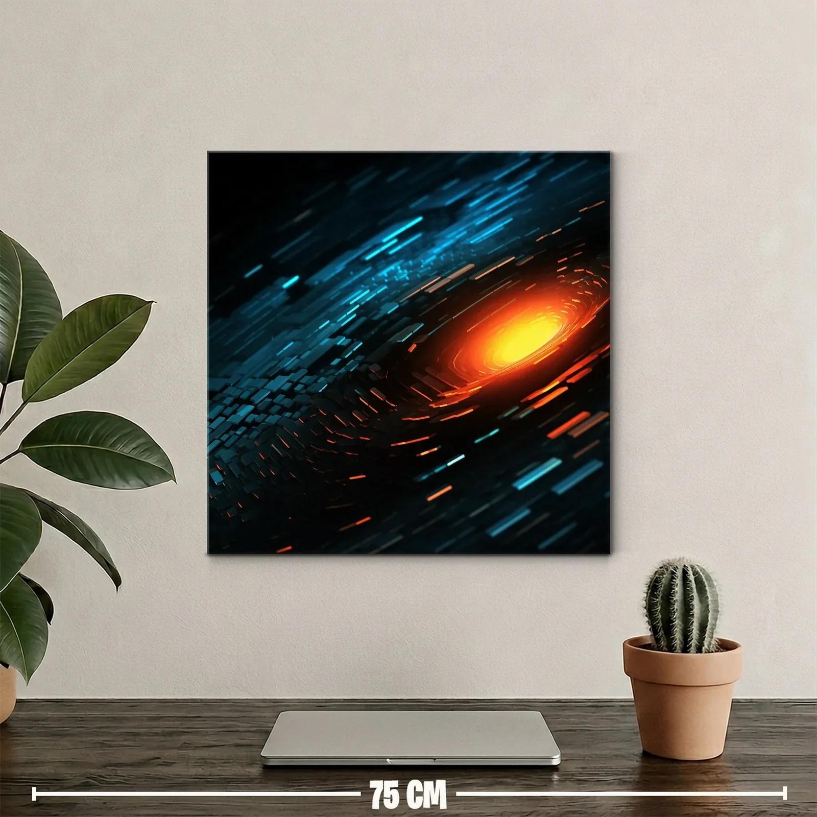 Cuadro abstracto con destellos cálidos y tonos fríos — miniatura 2