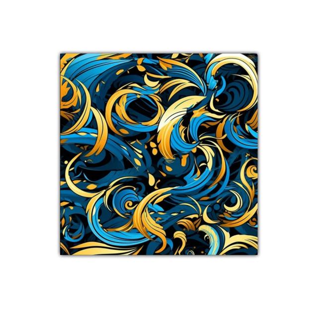 Cuadro decorativo con vibrantes formas abstractas en azul y dorado