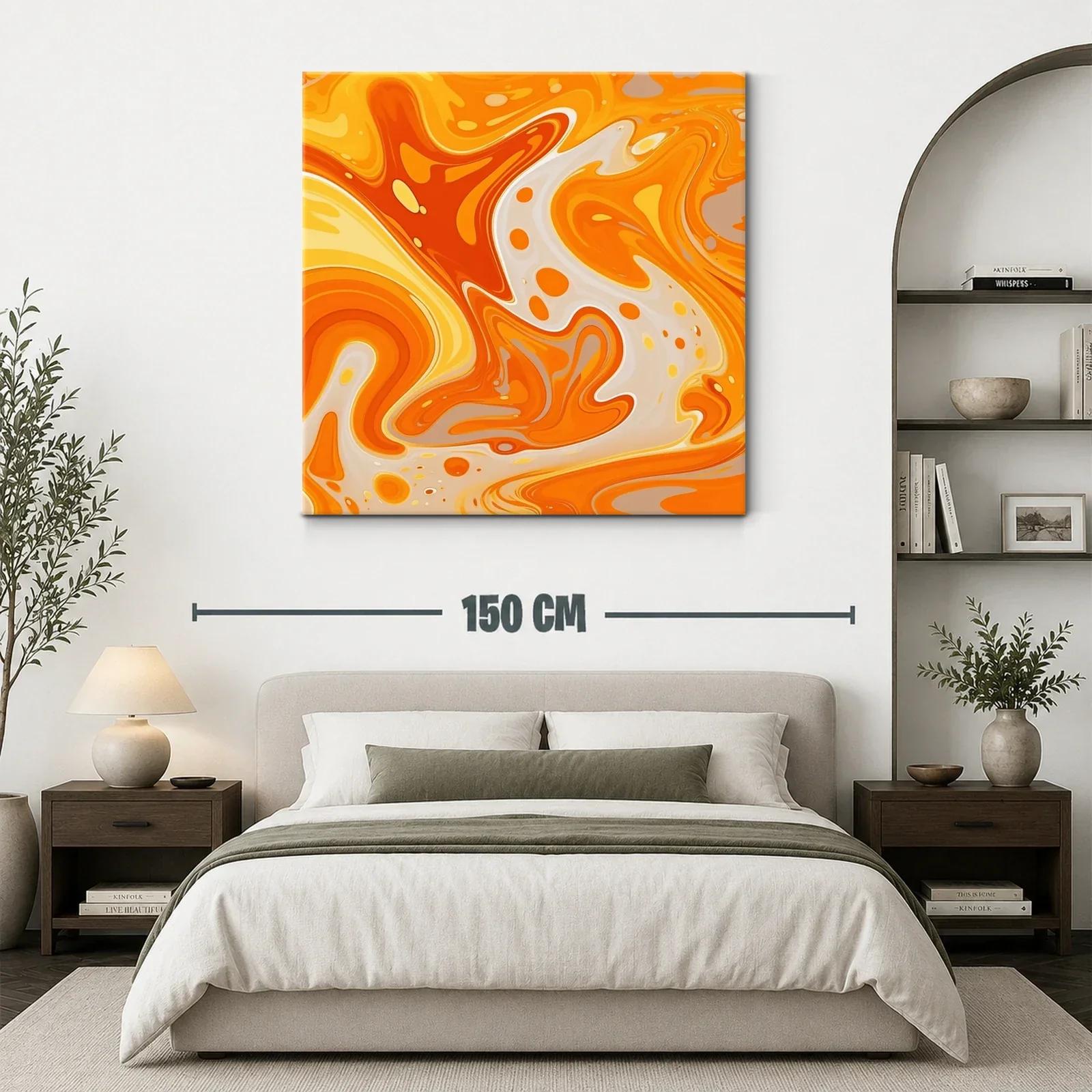 Cuadro abstracto con vibrantes formas en tonos naranjas y amarillos — miniatura 3