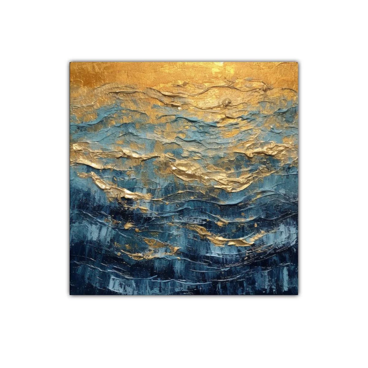 Cuadro abstracto con tonos dorados y azules vibrantes — imagen principal