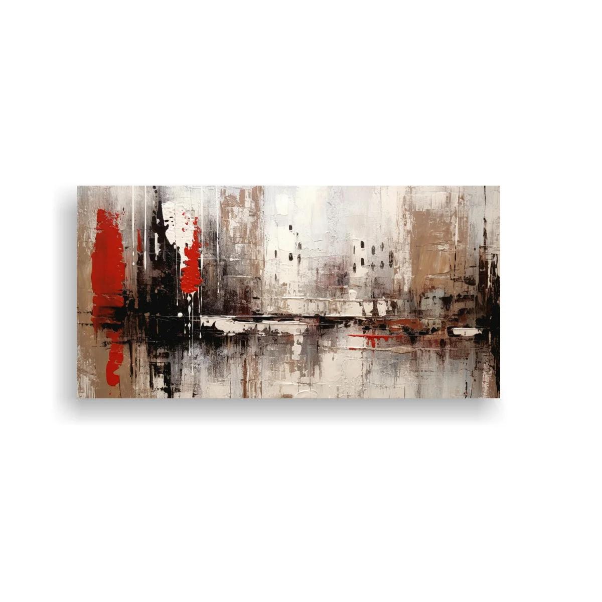 Cuadro paisaje abstracto con manchas rojas intensas