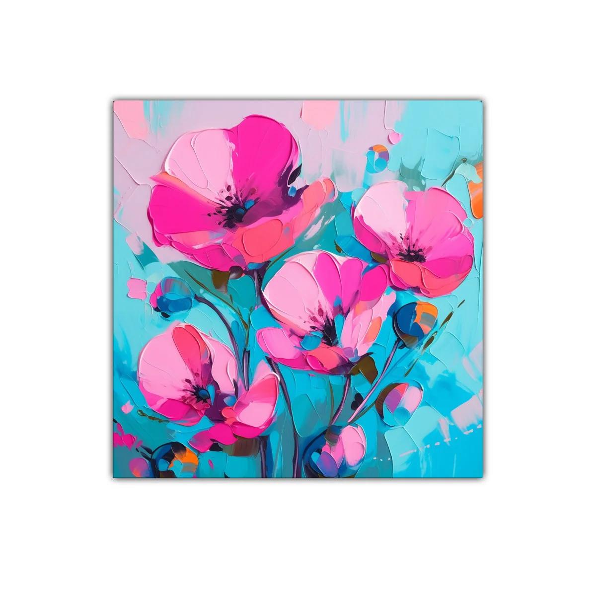 Cuadro floral con vibrantes tonalidades rosa y azul turquesa — imagen principal