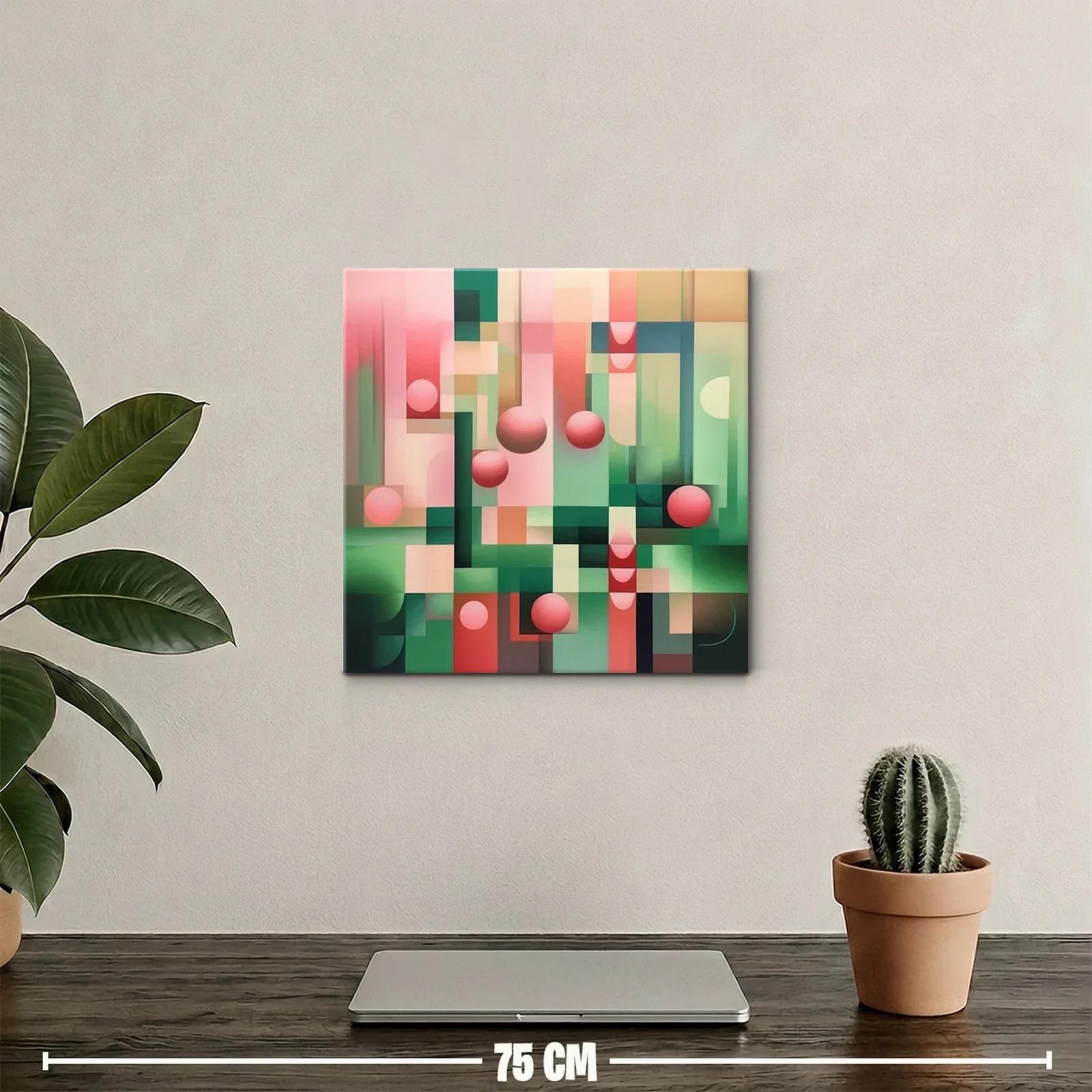 Cuadro Geométrico con Esferas en Tonos Rosa y Verde — miniatura 2