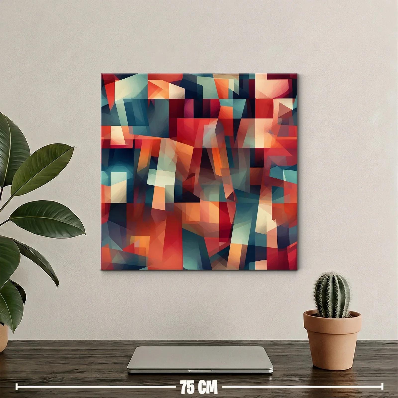 Cuadro abstracto con formas geométricas en tonos cálidos y fríos — miniatura 2