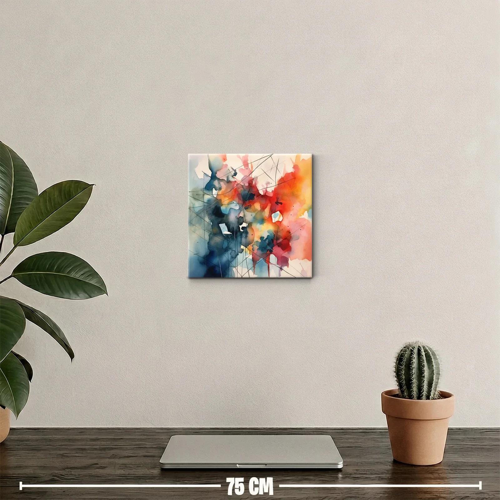 Cuadro abstracto vibrante con tonos cálidos y fríos combinados — miniatura 2