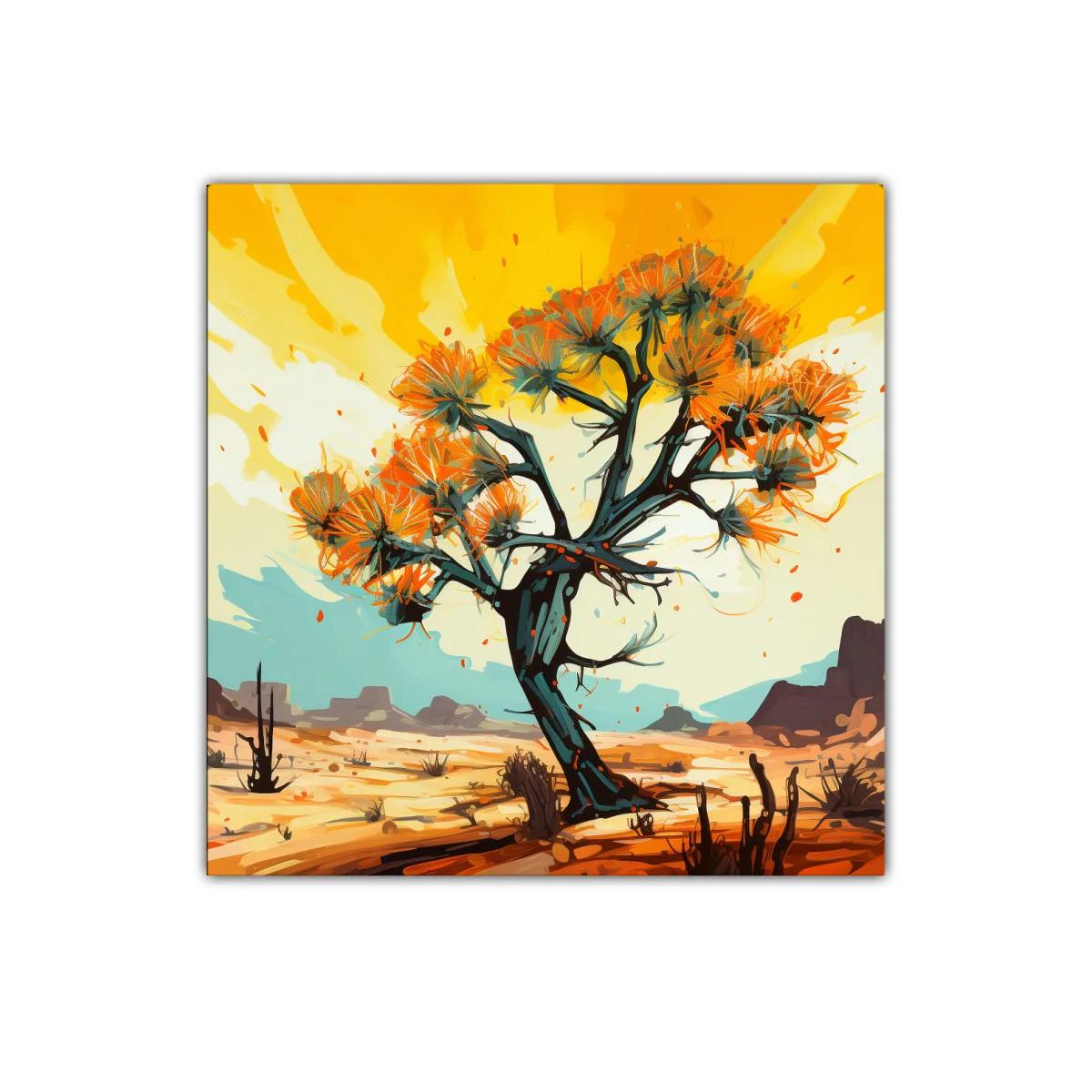 Árbol vibrante en paisaje desértico con tonos cálidos — imagen principal