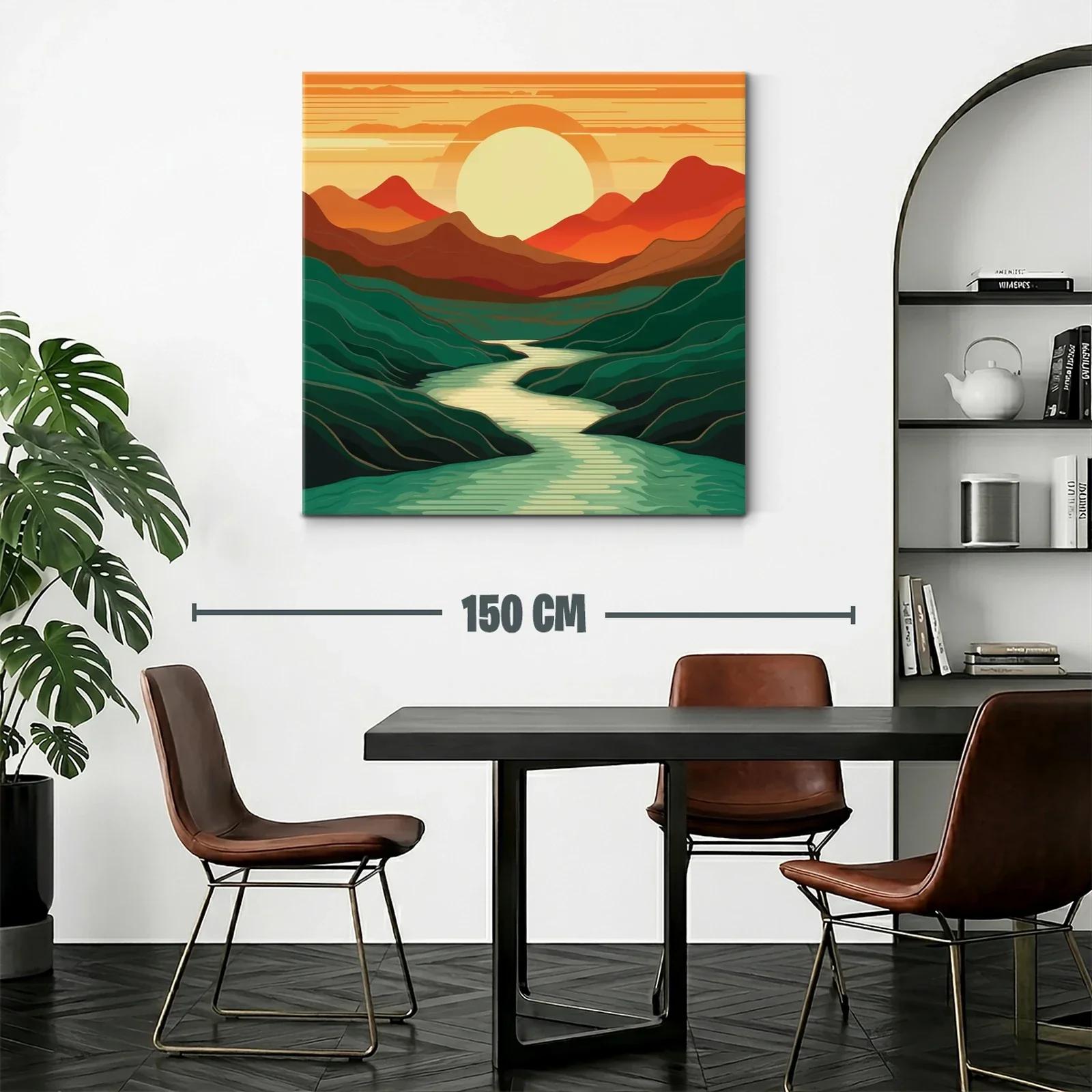 Paisaje con río serpenteante y sol poniente cálido — miniatura 2