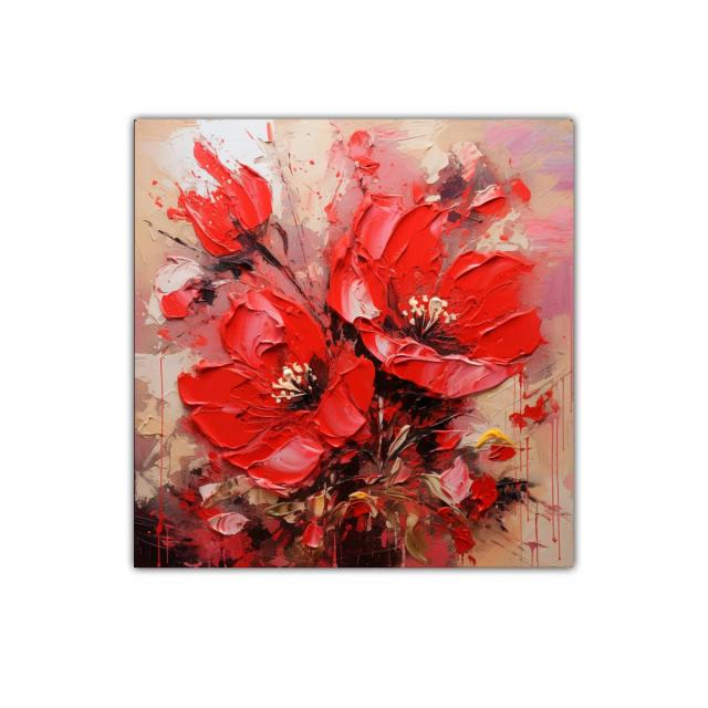 Cuadro decorativo con flores rojas vibrantes y texturas expresivas